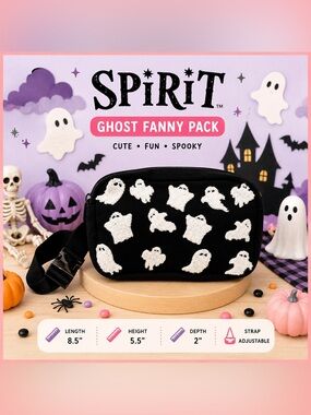 Spirit Ghost Fanny Pack for Kids - Black with White Ghosts